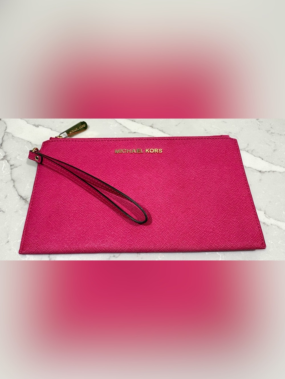 Michael Kors Fuchsia Zip Wristlet with Gold Hardware